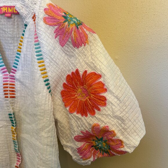 THML White Embroidered Puff Sleeve Top Size Extra Small - Picture 5 of 16